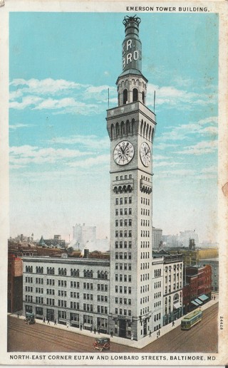 Vintage Used Postcard: 1935 Emerson Tower Building, Baltimore, MD
