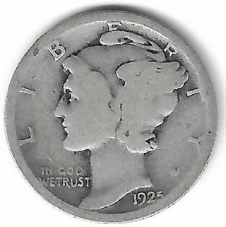 Vintage 1925 Mercury Dime 90% Silver U.S. 10 Cent Coin