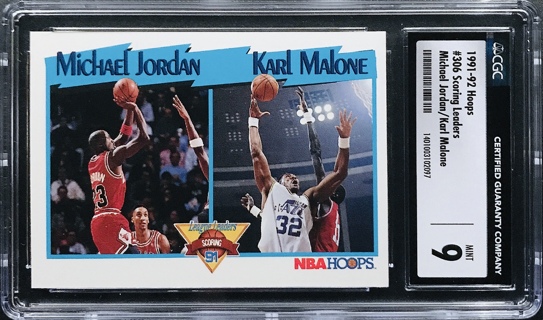Michael Jordan / Karl Malone - 1991-92 Hoops Scoring Leaders #306 - Bulls / Jazz CGC 9 [GD007]