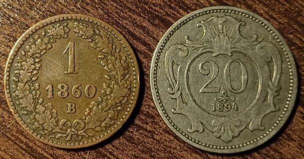 1860 & 1894 Austrian Old Coins Full bold dates!