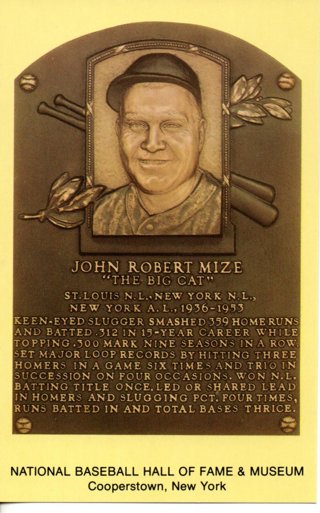 Johnny Mize HOF Postcard