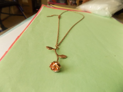 Necklace Rose gold metal chain with large 3D long stem rose