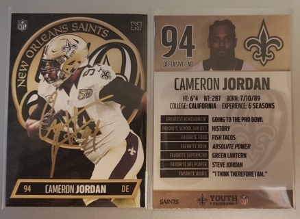 2016 NFL Youth Program Cameron Jordan Card - Stadium Giveaway New Orleans Saints