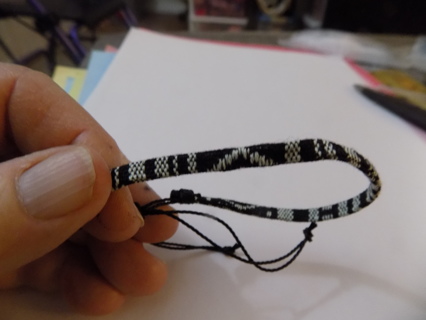 Woven adjustable Friendship bracelet black, gray & chevron stripe