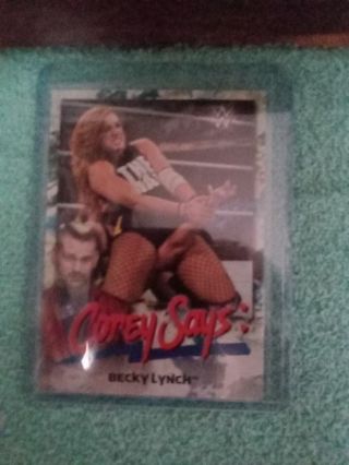 WWE smackdown Topps trading card of Corey says Becky Lynch insert card from 2019