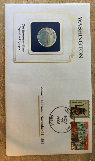 WASHINGTON COLORIZED QUARTER & FIRST DAY COVER BY POSTAL COMMEMORATIVE SOCIETY