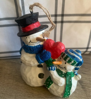 Vintage Kohls Cares For Kids Snowman Saint Father Heart Ornament 3.5"