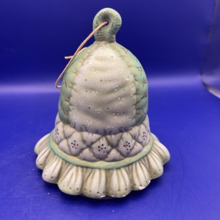 Hand Painted Ceramic Green Bell Ornament Holiday Christmas Decor
