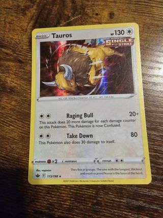 Pokemon Tauros holo rare card 115/198