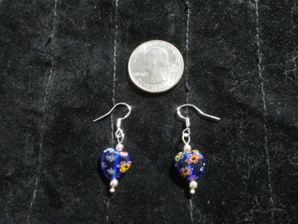 All 925 Silver & Blue Millefiori Glass Hearts Earrings