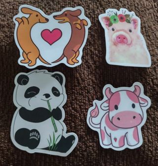 Four laptop animal stickers dogs cow pig panda water bottle Xbox PS4