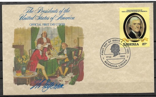 1982 Liberia Sc907 US Presidents: Thomas Jefferson FDC