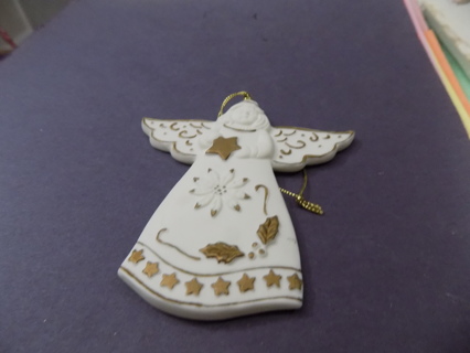 3 inch ceramic all white angel ornament  trim in gold # 2