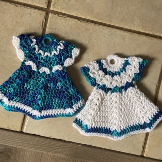 BN Pair of Hand Crochet 9x9” Dress Potholders .