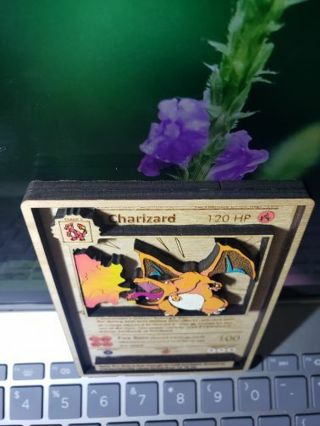 Hand-made Pokémon Charzard 1st edition Wooden Trading card 3"× 3" inches