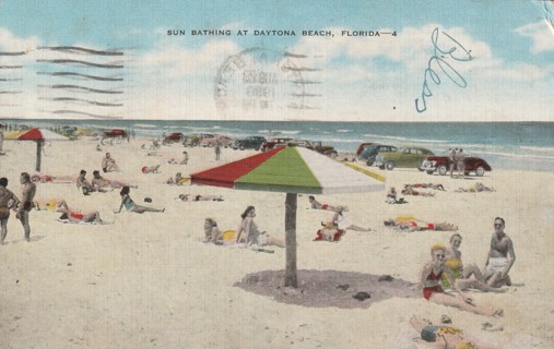 Vintage Used Postcard: 1950 Sun Bathing at Daytona Beach, FL