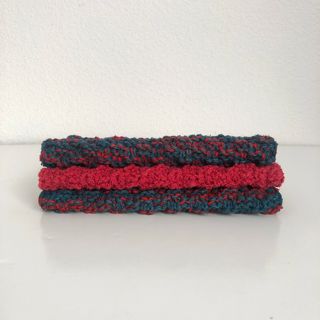 Set of 3 cotton knit washcloths - dark blue and red dishcloths GIN gets 2 sets