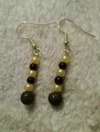 Lava pearl beaded hook earrings