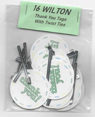 16 NEW Wilton THANK YOU TAGS with Silver Twist Ties