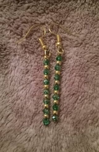 Green Crystal long beaded 3in earrings new