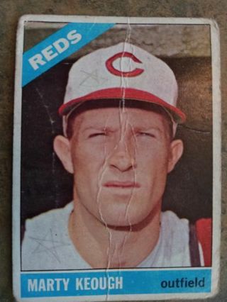 1966 TOPPS MARTY KEOUGH CINCINNATI REDS BASEBALL CARD# 334. HAS CENTER CREASE