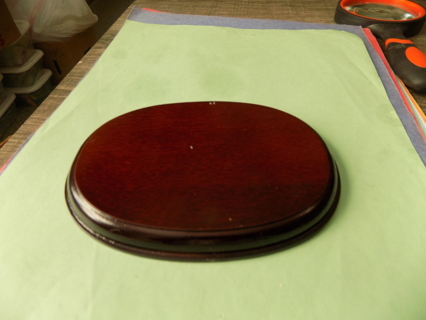 5 1/2 inch light cherry wood oval wooden base to display figures Made in JAPAN