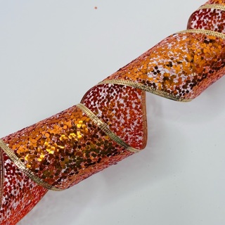 Orange Sequined Sparkly 2.5” Wire Edge Ribbon 