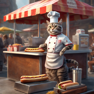 Listia Digital Collectible: Chef Cat Serving Hot Dogs