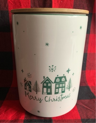 Merry Christmas Kitchen Canister With Wood Top - New