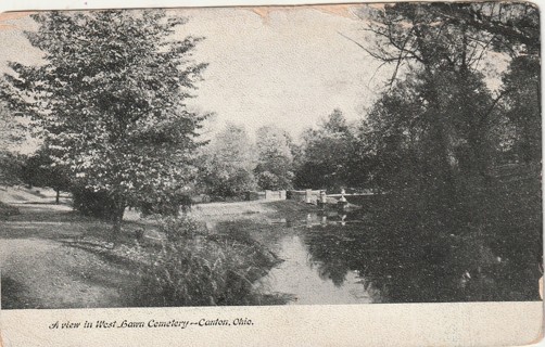 Vintage Unused Postcard: B&W: West Lawn Cemetery, Canton, OH