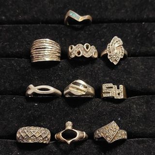 10 vintage sterling silver rings as-is condition