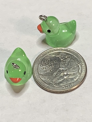 DUCKS~#36~GREEN~SET OF 2 DUCKS~CHARMS & GLOW IN THE DARK~FREE SHIPPING!