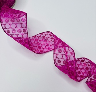 Pink Glittery Wire Edge  2.5” Wide Ribbon 