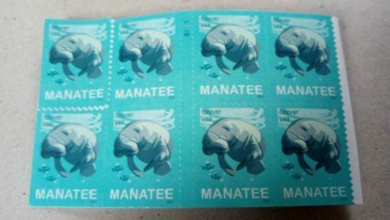 8- FOREVER US POSTAGE STAMPS.. SEA MANATEES