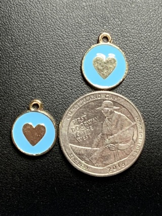 ROUND COLORED HEART CHARMS~#13~BLUE~SET OF 2~FREE SHIPPING!