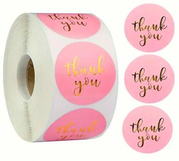 ↗️SuPeR SPECIAL⭕(30) 1" PINK WITH GOLD FOIL THANK YOU STICKERS!!⭕