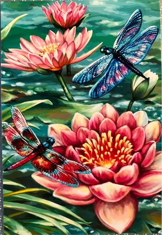 Water lilies and dragon flies - 4 x 5” magnet 