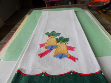 Christmas tea towel white with bells and holly applique