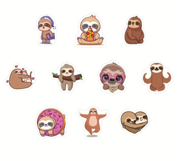 100 Assorted Sloth Stickers