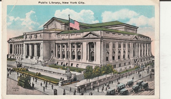 Vintage Used Postcard: (q): 1930 Public Library, NYC, NY