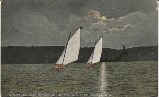 Vintage Used Postcard: f; 1913 Lake Geneva by Moonlight, WI