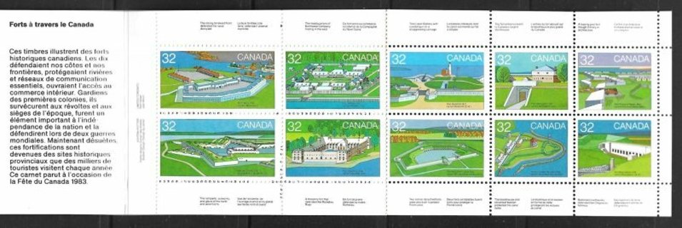 1983 Canada booklet 86 with Sc992a Canadian Forts pane of 10 MNH