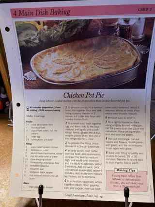 CHICKEN POT PIE RECIPE CARD+BACON QUICHE RECIPE ON BACK