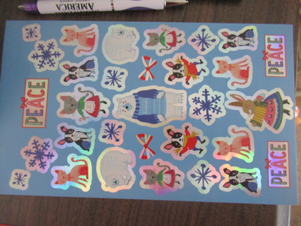 New sheet of  FOIL  CHRISTMAS/HOLIDAY  themed stickers.  Really colorful & fun!!