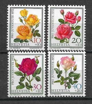 1972 Switzerland ScB410-3 Famous Roses MNH C/S of 4