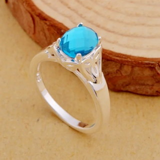 NEW Stunning Aqua Blue Sterling Silver .925 Stamped Ring ♥ Fashion SIZE 8 