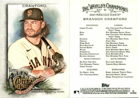 2022 Topps Allen and Ginter Baseball Card 52 BRANDON CRAWFORD GIANTS