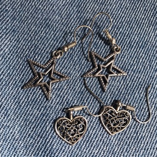 REDUCED 2 Handmade pairs of Earrings Hearts Stars, Free Mail