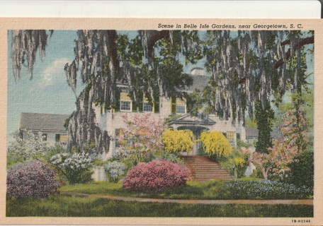 Vintage Unused Postcard: p: Linen: Belle Isle Gardens, near Georgetown, SC