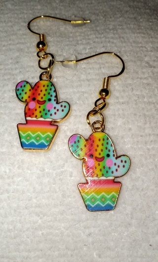 Cute happy rainbow catus earrings, gold over sterling ear wires